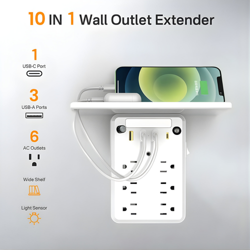 AllBright™ 10-in-1 Wall Outlet Extender With Shelf
